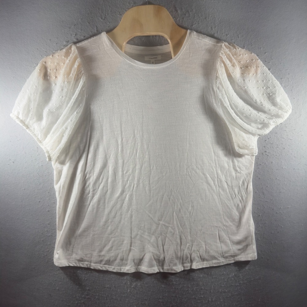 3151 | NWT Maurices Swiss Dot Puff Sleeve Top White 1X Cottagecore Romantic